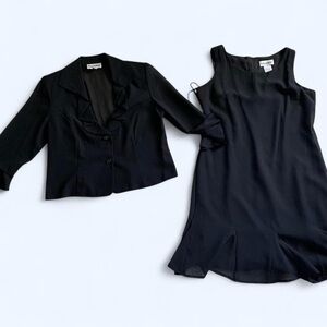 Two piece - Black sheer midi Dress w/ruffle hem and sheer Jacket